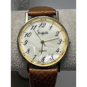 Sheffield MOP Ladies Watch New Battery 33MM 7.75" Leather Band S42‎